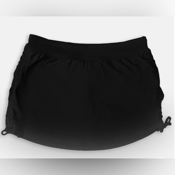 Free Country Bikini Bottoms Skirt Ruched Black  Beach Size M 8/10 Elastic Waist - Picture 2 of 16